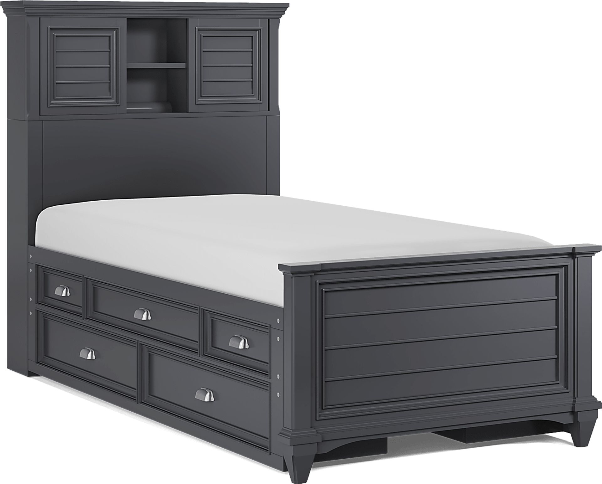 Kids Hilton Head Graphite Twin Bookcase Bed with Storage Side Rails - Image 1