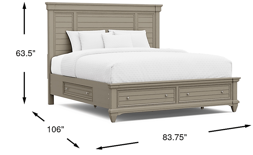 Hilton Head Gray 3 Pc King Panel Bed with Storage