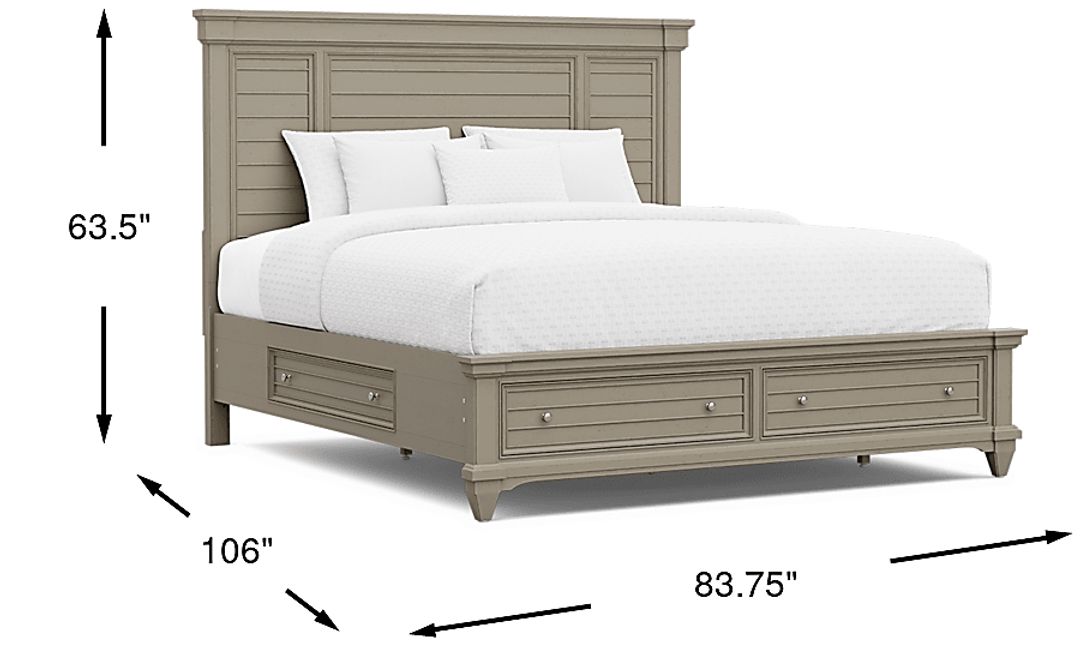 Hilton Head Gray 3 Pc King Panel Bed with Storage