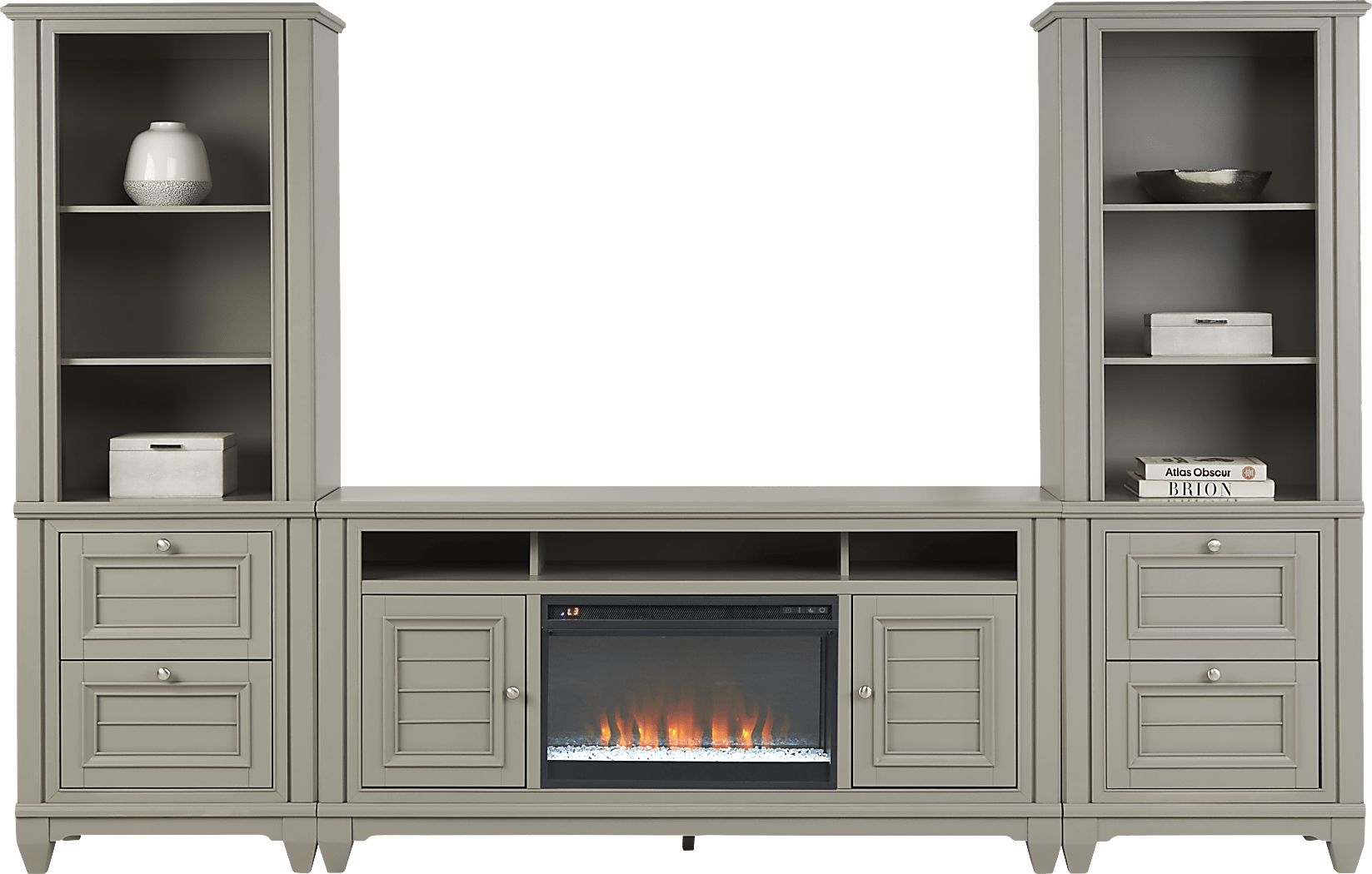 Hilton Head Gray 4 Pc Wall Unit with 66 in. Console and Electric Fireplace