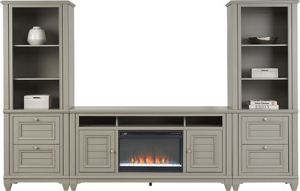 Hilton Head Gray 4 Pc Wall Unit with 66 in. Console and Electric Fireplace