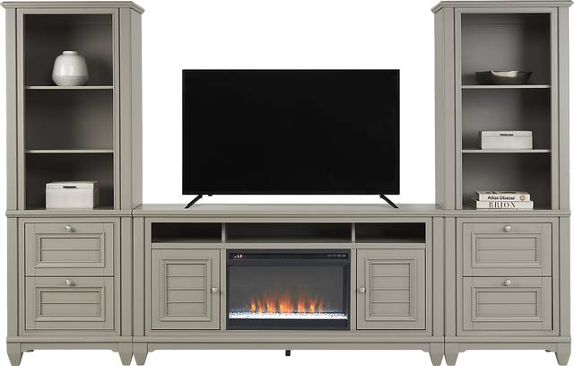 Hilton Head Gray 4 Pc Wall Unit with 66 in. Console and Electric Fireplace - Thumbnail - Image 2