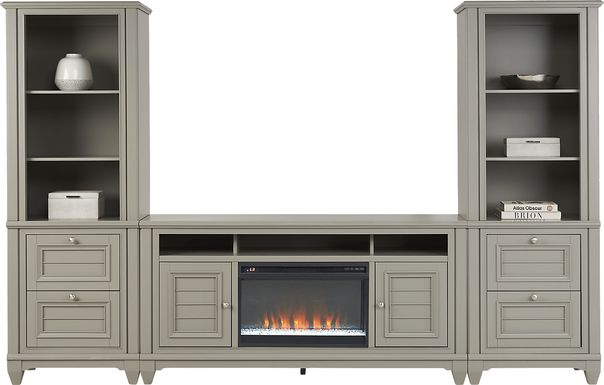 Hilton Head Gray 4 Pc Wall Unit with 66 in. Console and Electric Fireplace