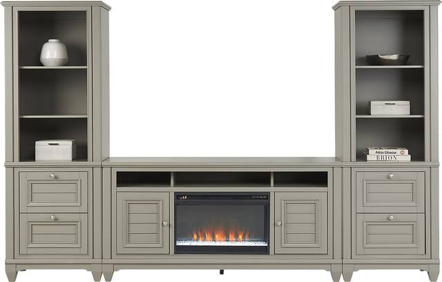 Hilton Head Gray 4 Pc Wall Unit with 66 in. Console and Electric Fireplace - Thumbnail - Image 1
