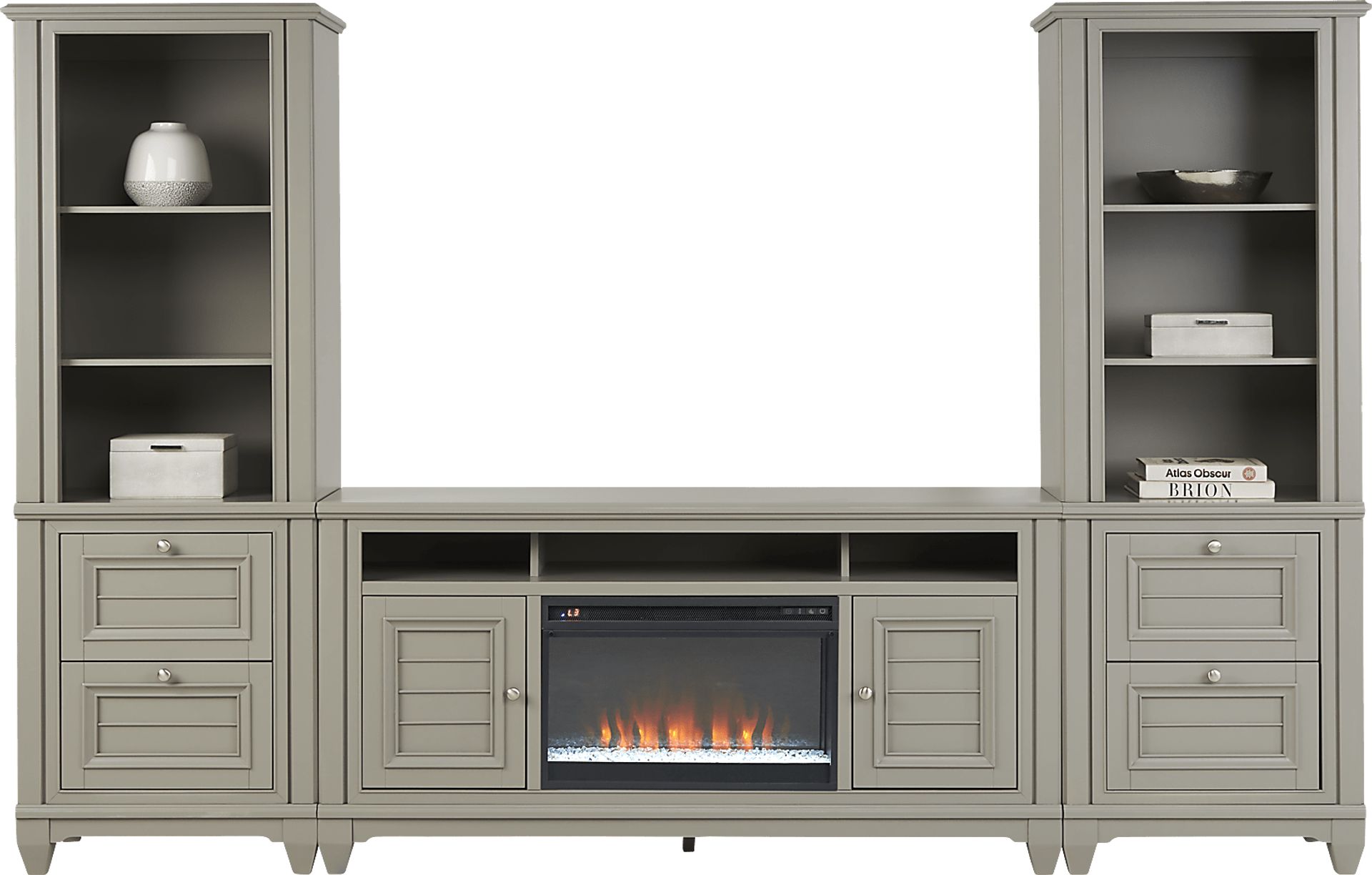 Hilton Head Gray 4 Pc Wall Unit with 66 in. Console and Electric Fireplace - Image 1