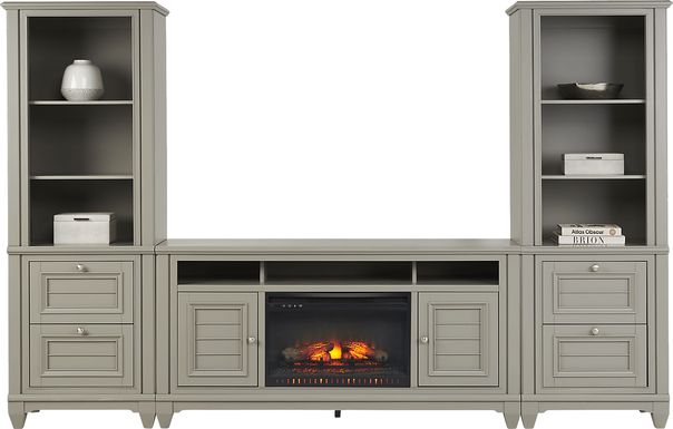 Hilton Head Gray 4 Pc Wall Unit with 66 in. Console and Electric Log Fireplace