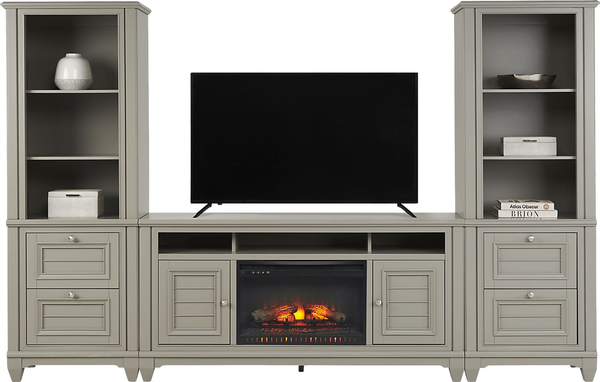 Hilton Head Gray 4 Pc Wall Unit with 66 in. Console and Electric Log Fireplace - Image 2