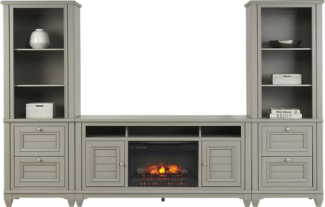 Hilton Head Gray 4 Pc Wall Unit with 66 in. Console and Electric Log Fireplace - Thumbnail - Image 1