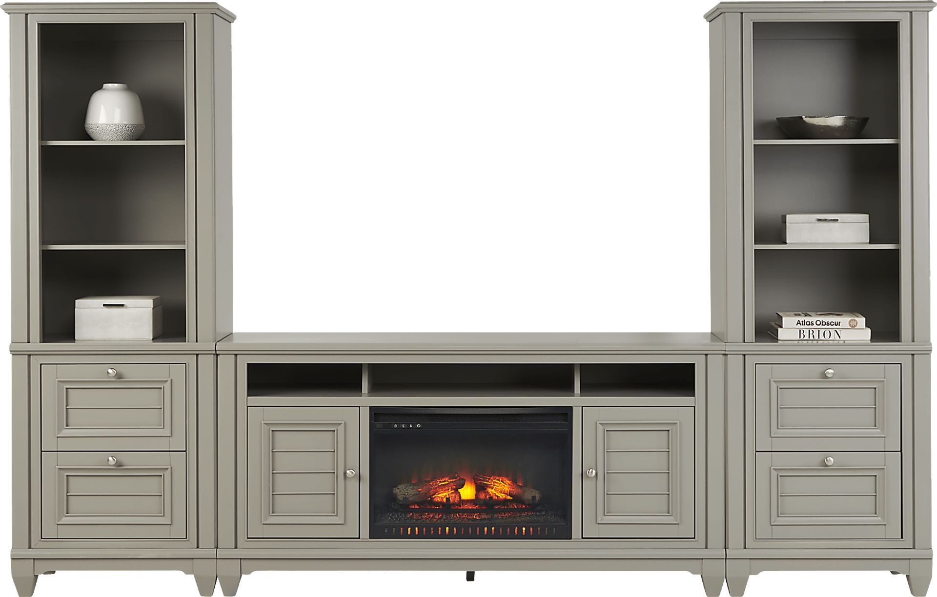 Hilton Head Gray 4 Pc Wall Unit with 66 in. Console and Electric Log Fireplace - Image 1