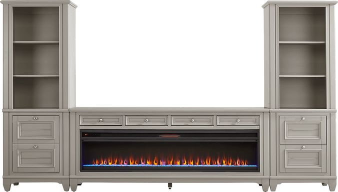 Hilton Head Gray 4 Pc Wall Unit with 80 in. Console and Electric Fireplace