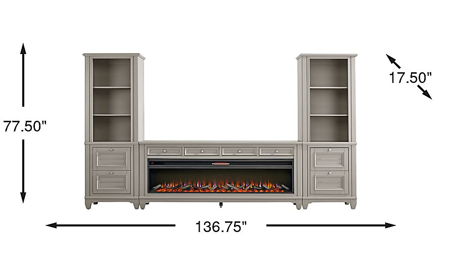 Hilton Head 4 Pc Wall Unit with 80 in. Console and Electric Log Fireplace - Thumbnail 2