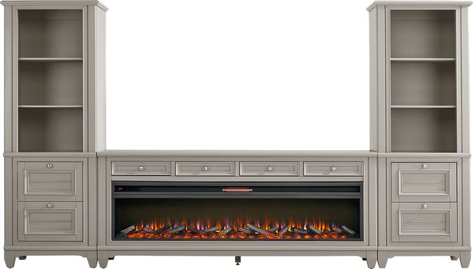 Hilton Head Gray 4 Pc Wall Unit with 80 in. Console and Electric Log Fireplace