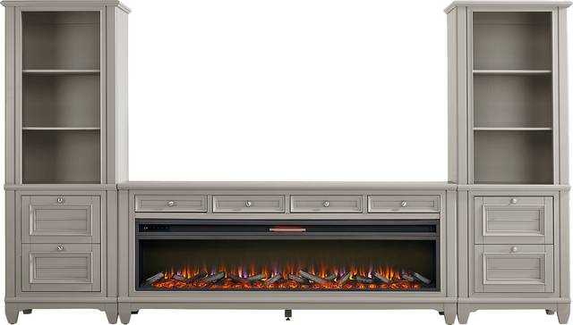 Hilton Head Gray 4 Pc Wall Unit with 80 in. Console and Electric Log Fireplace - Thumbnail - Image 1