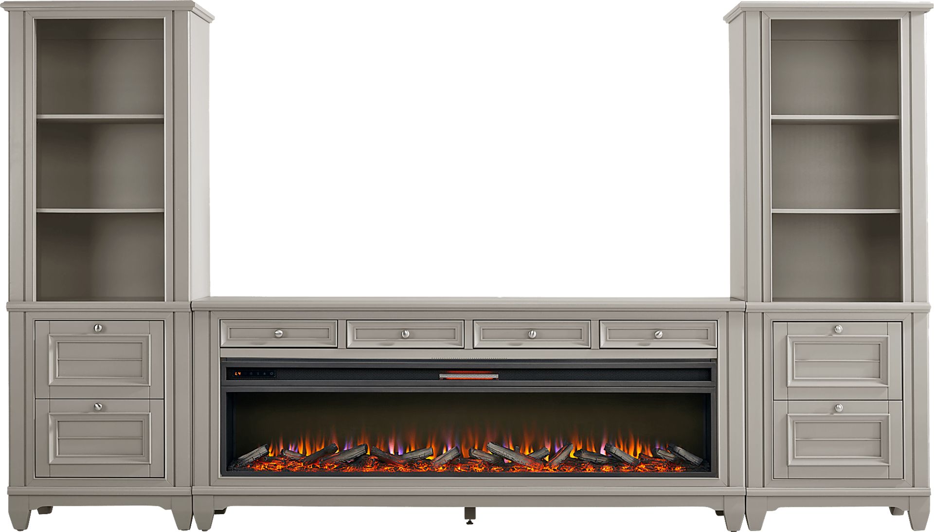 Hilton Head Gray 4 Pc Wall Unit with 80 in. Console and Electric Log Fireplace - Image 1
