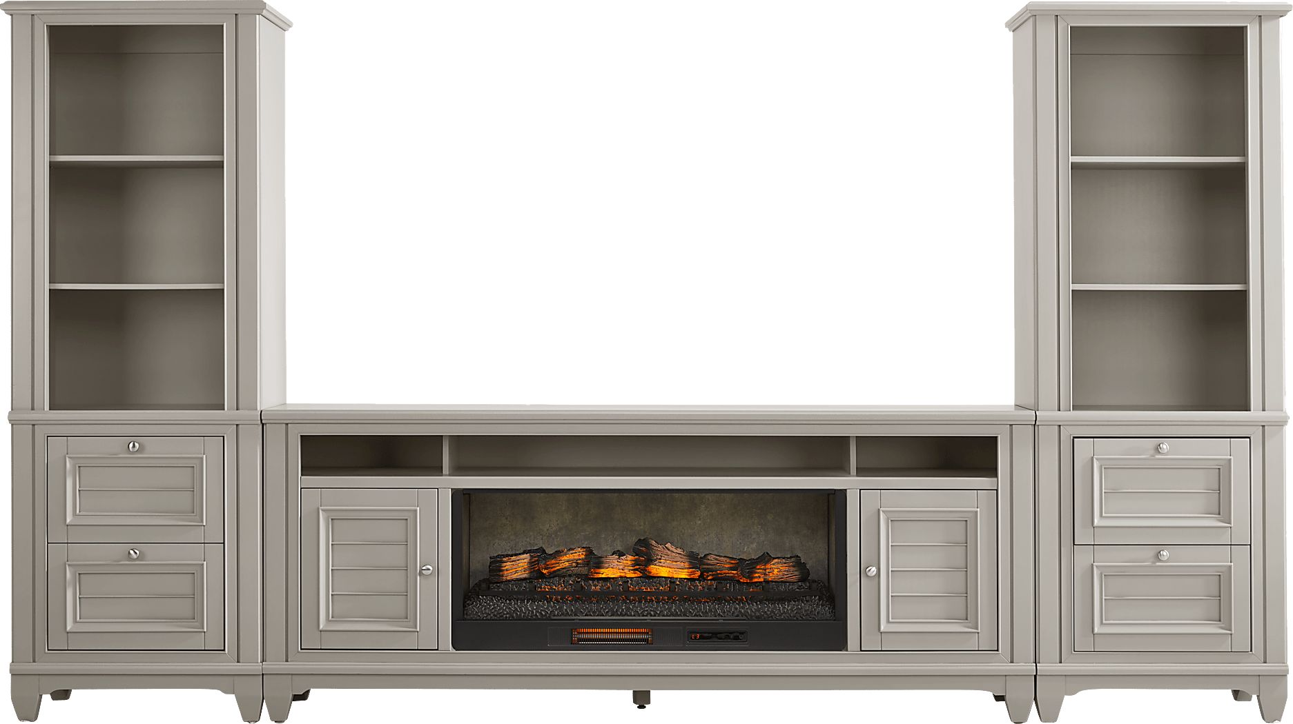 Hilton Head Gray 4 Pc Wall Unit with 82 in. Console and Electric Log Fireplace