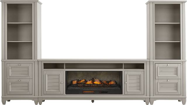 Hilton Head Gray 4 Pc Wall Unit with 82 in. Console and Electric Log Fireplace - Thumbnail - Image 1