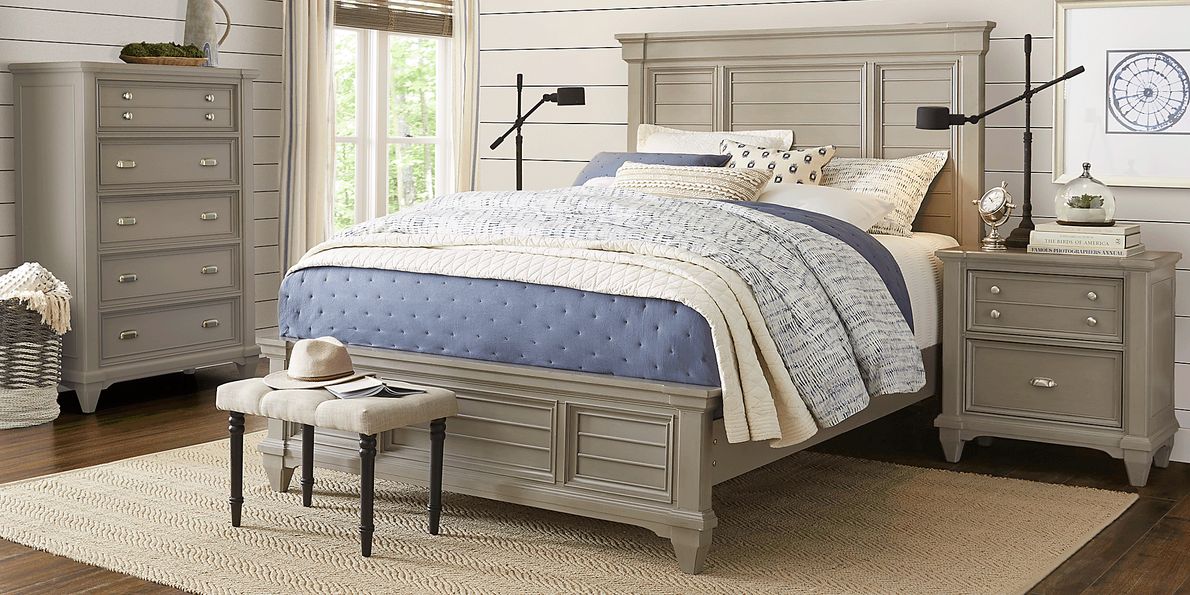 Hilton Head 5 Pc Gray King Bedroom Set With 3 Pc King Panel Bed ...