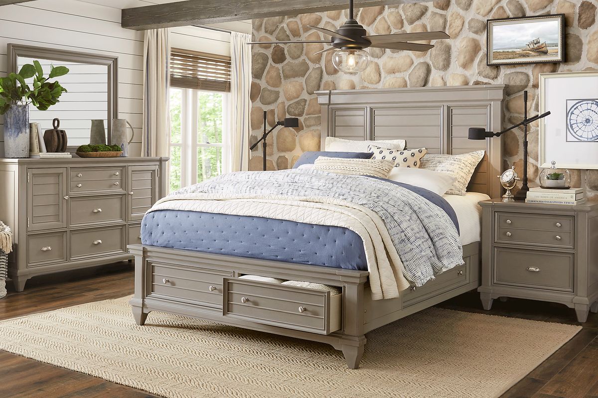 Hilton Head Gray 3 Pc King Panel Bed with Storage