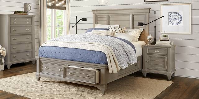 Hilton Head Gray 3 Pc Queen Panel Bed with Storage - Thumbnail - Image 2