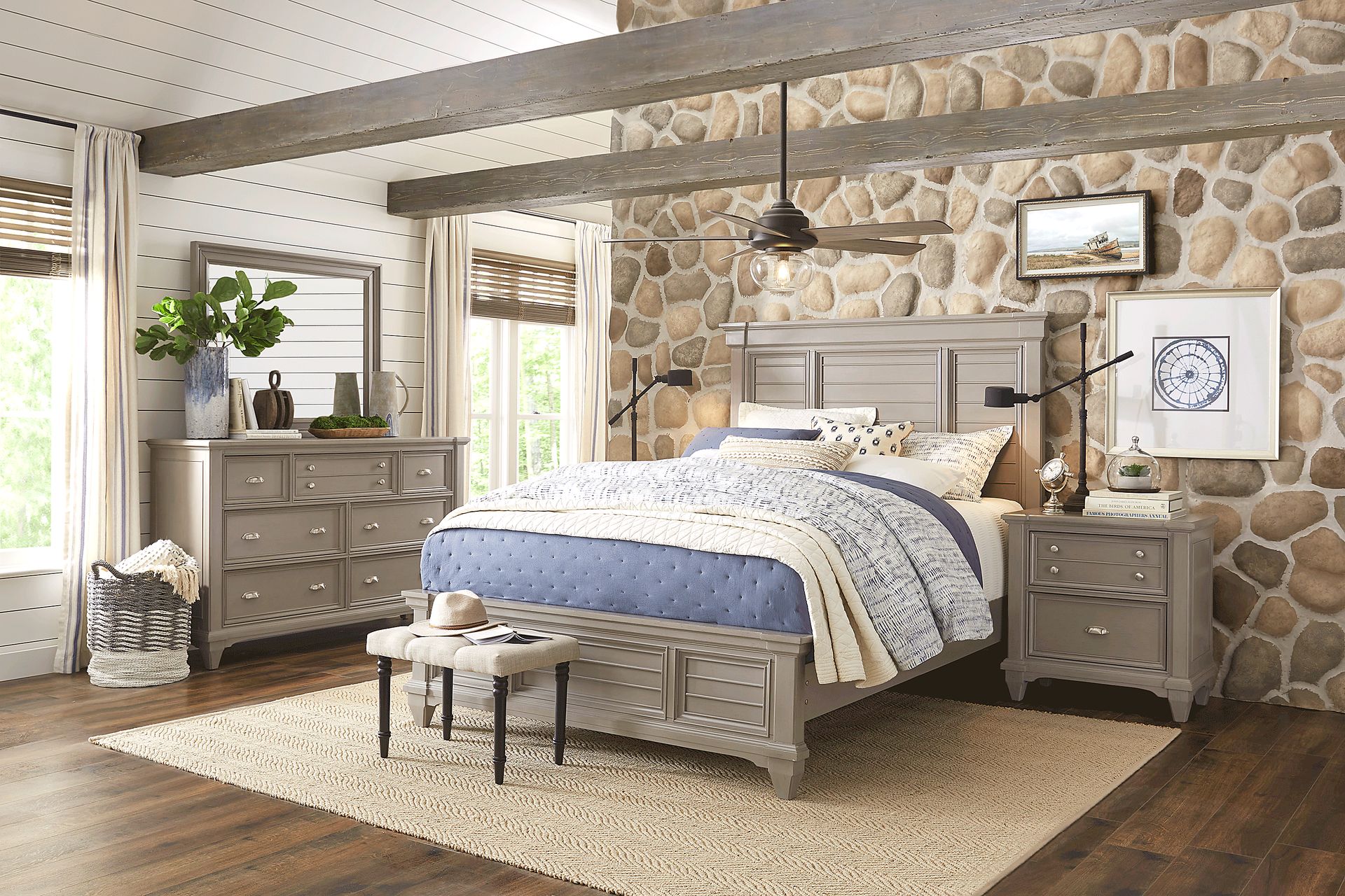 Hilton Head Gray 7 Pc King Panel Bedroom - Image 1