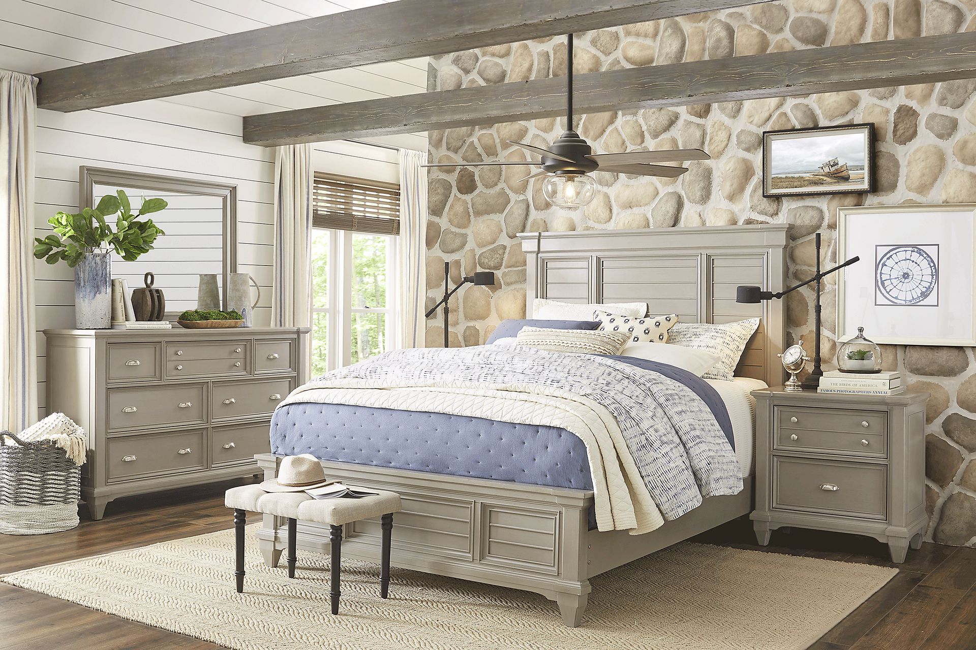 Hilton Head Gray 7 Pc King Panel Bedroom - Image 1