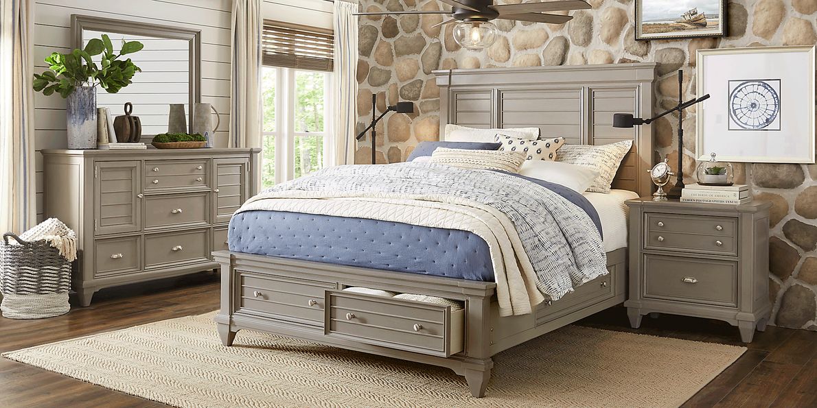 Hilton Head 7 Pc Gray King Bedroom Set With Mirror, Nightstand, Door