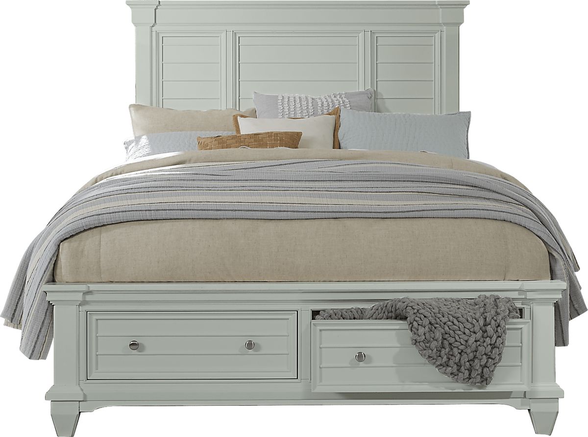 Hilton Head Mint Colors 3 Pc Queen Panel Bed With Storage | Rooms to Go