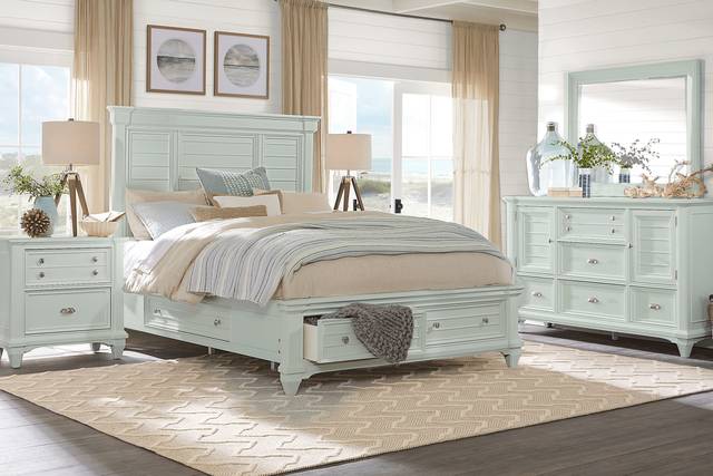 Hilton Head Mint 3 Pc King Panel Bed with Storage - Thumbnail - Image 2
