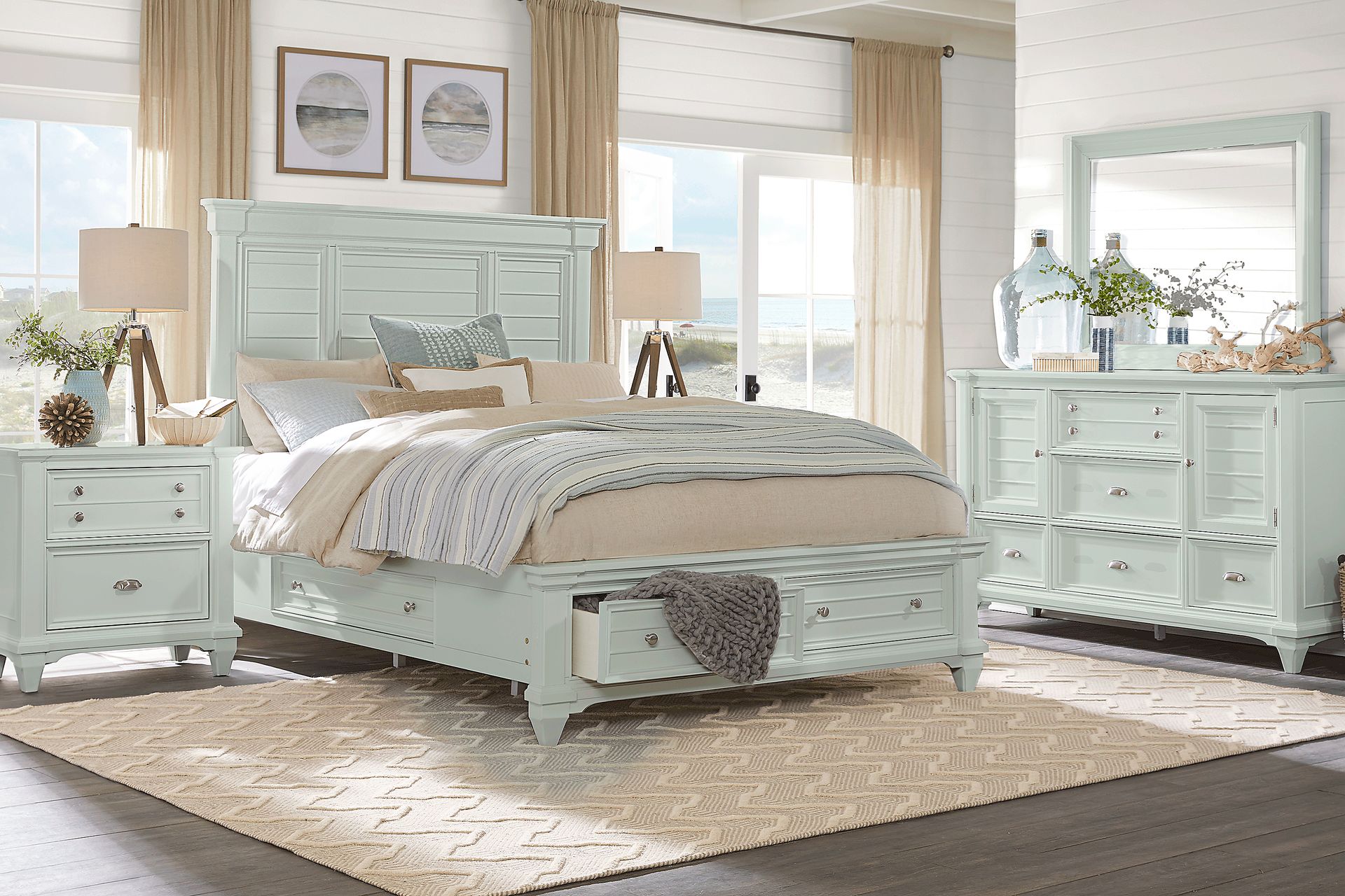Hilton Head Mint 3 Pc King Panel Bed with Storage - Image 2
