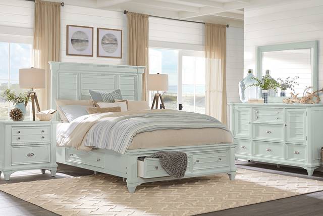 Hilton Head Mint 5 Pc King Storage Bedroom - Thumbnail - Image 1