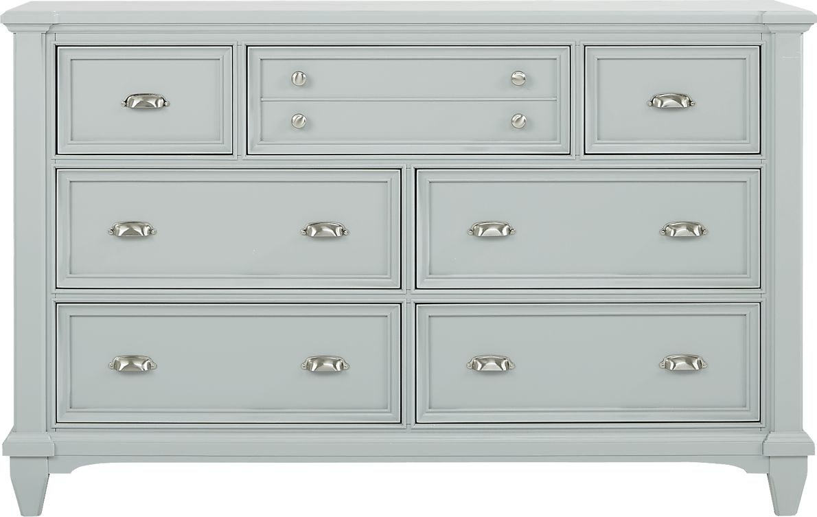 Vintage French Style Mint Green Dresser of Nine Drawers