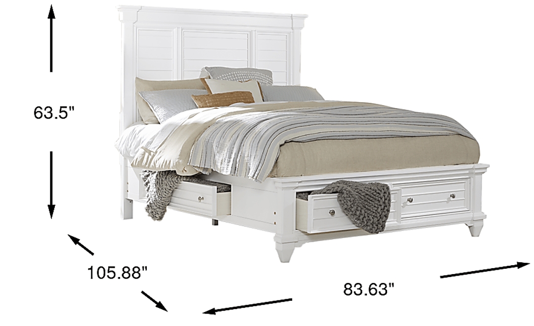 Hilton Head White 3 Pc King Panel Bed with Storage