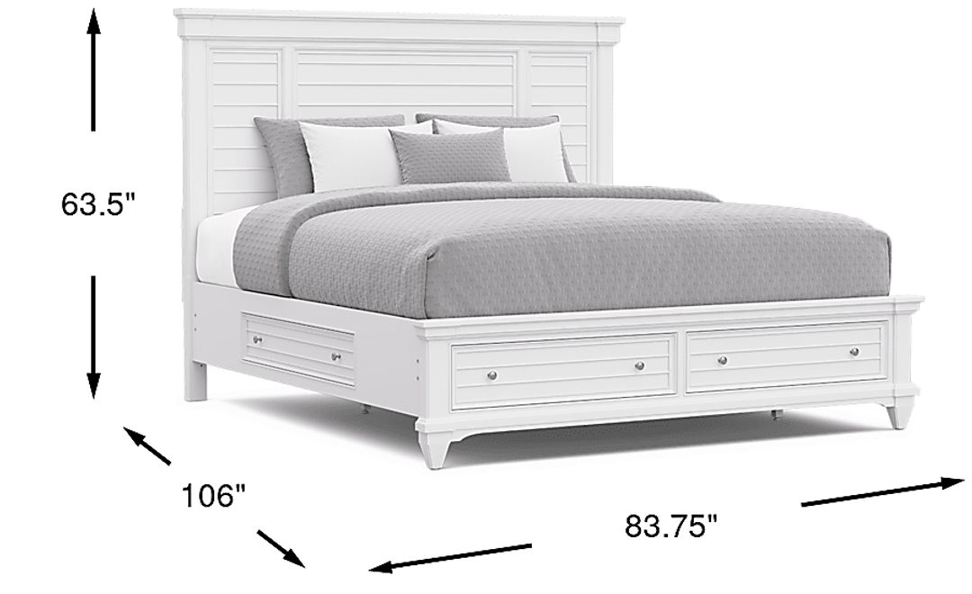 Hilton Head White 3 Pc King Panel Bed with Storage