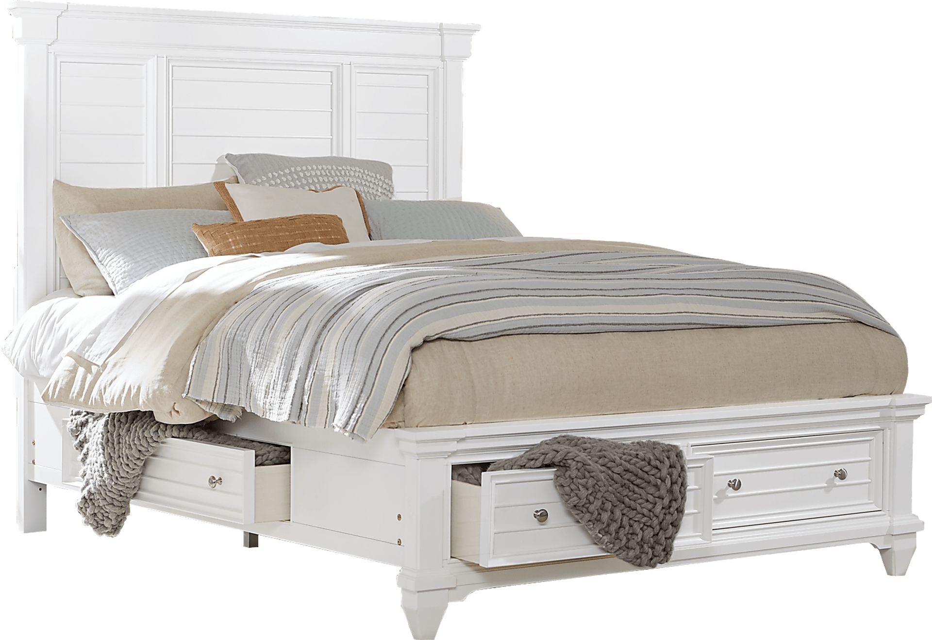 Hilton Head White 3 Pc King Panel Bed with Storage - Image 1