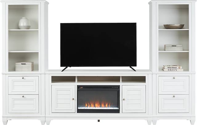 Hilton Head White 4 Pc Wall Unit with 66 in. Console and Electric Fireplace - Thumbnail - Image 2