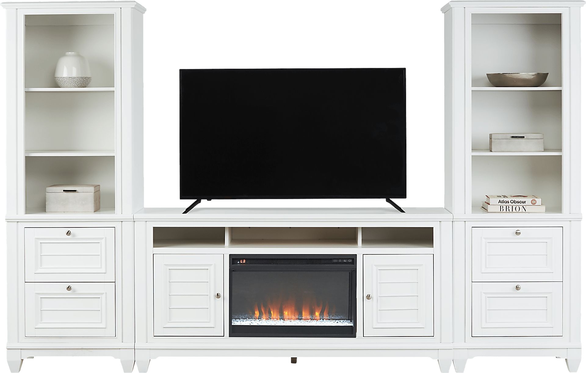 Hilton Head White 4 Pc Wall Unit with 66 in. Console and Electric Fireplace - Image 2