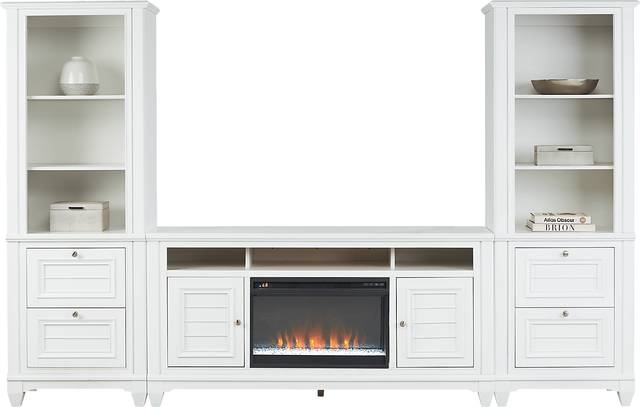 Hilton Head White 4 Pc Wall Unit with 66 in. Console and Electric Fireplace - Thumbnail - Image 1