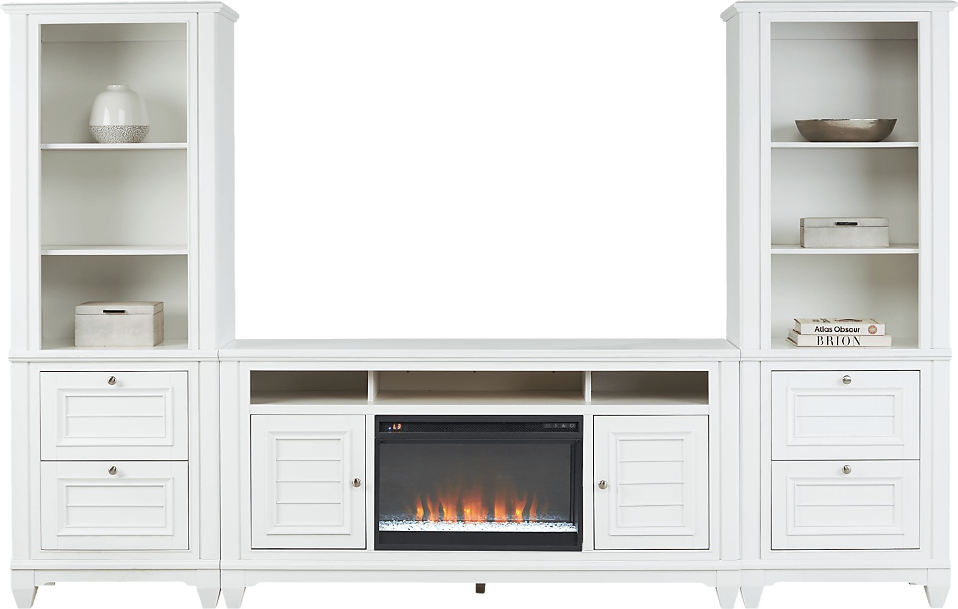 Hilton Head White 4 Pc Wall Unit with 66 in. Console and Electric Fireplace - Image 1