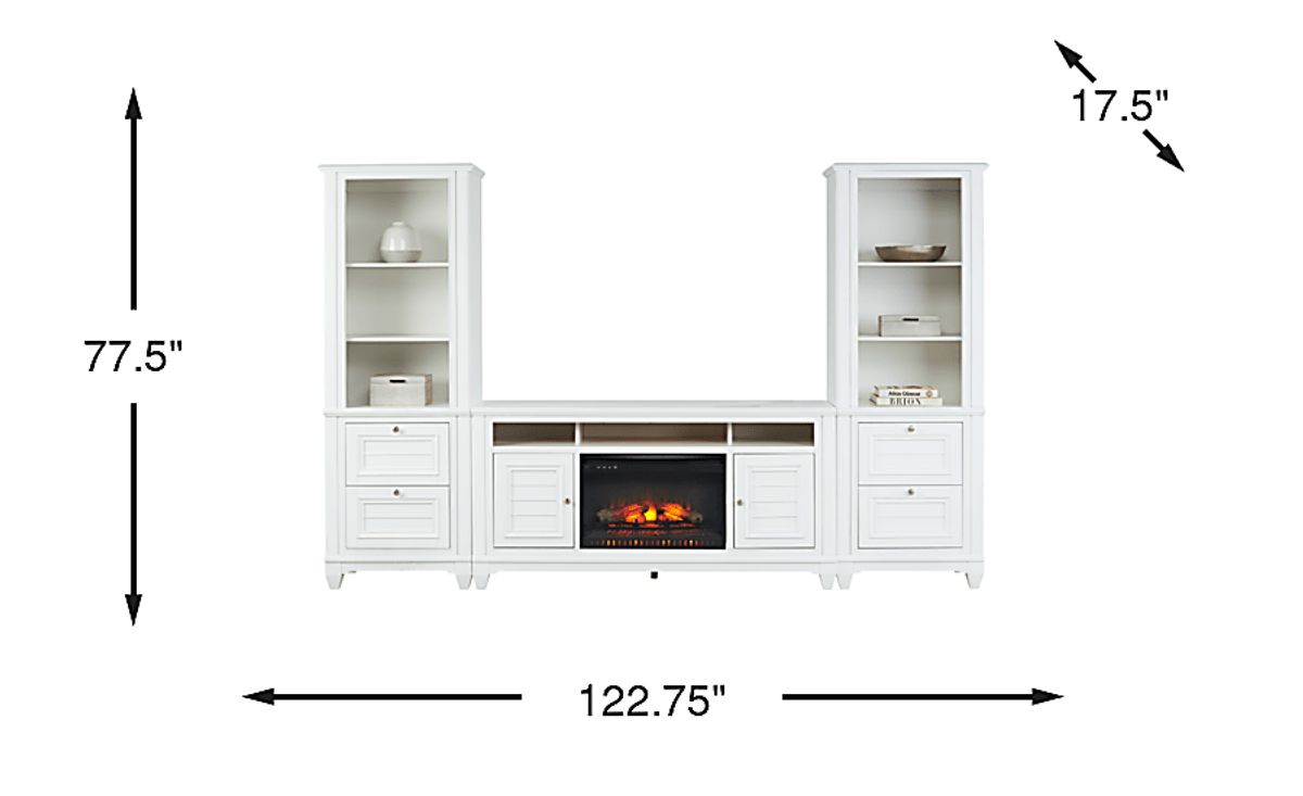 Hilton Head 4 Pc White Wall Unit With Log Fireplace | Rooms to Go