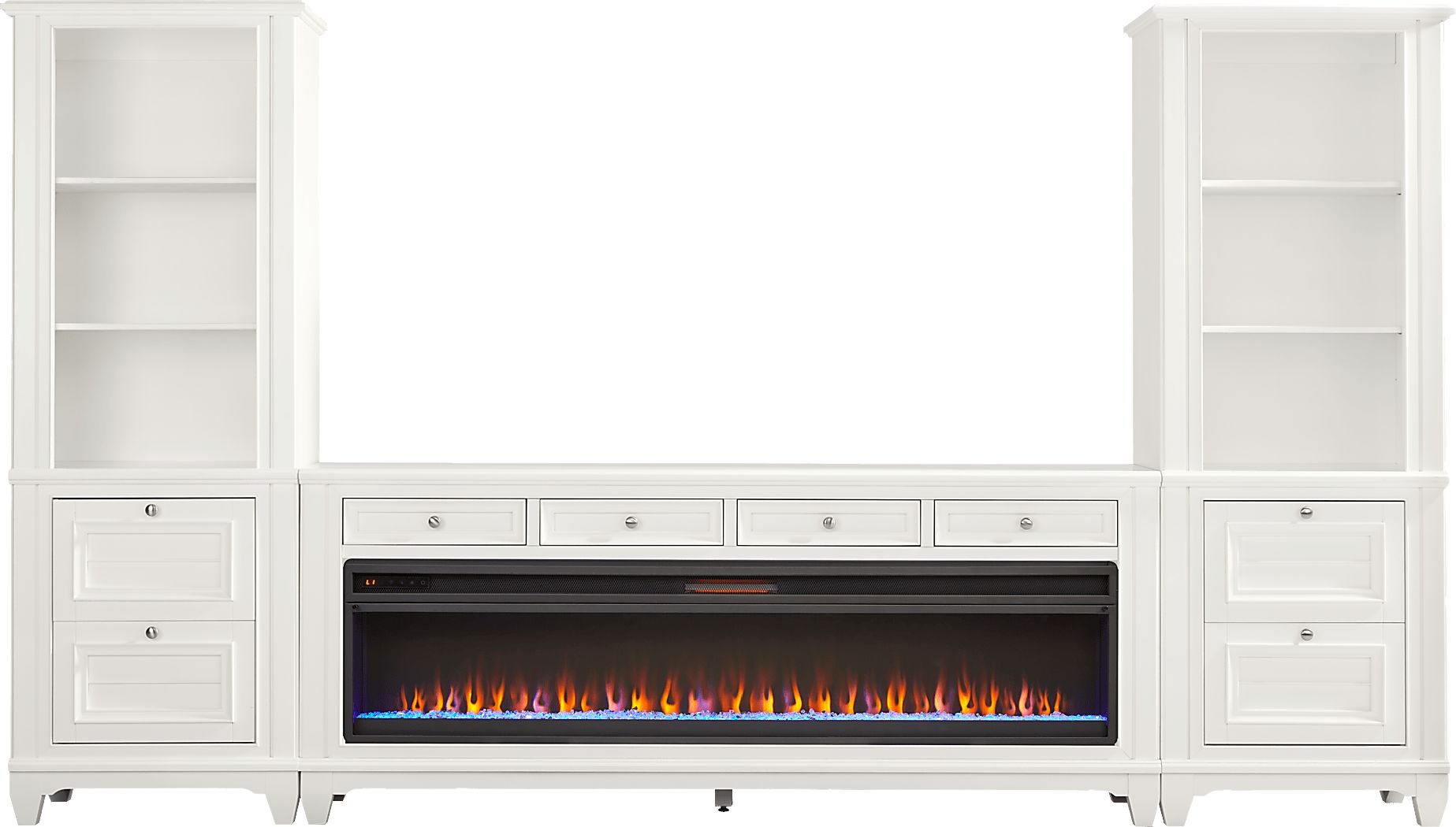 Hilton Head White 4 Pc Wall Unit with 80 in. Console and Electric Fireplace