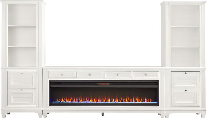 Hilton Head White 4 Pc Wall Unit with 80 in. Console and Electric Fireplace