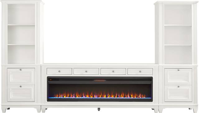 Hilton Head White 4 Pc Wall Unit with 80 in. Console and Electric Fireplace - Thumbnail - Image 1