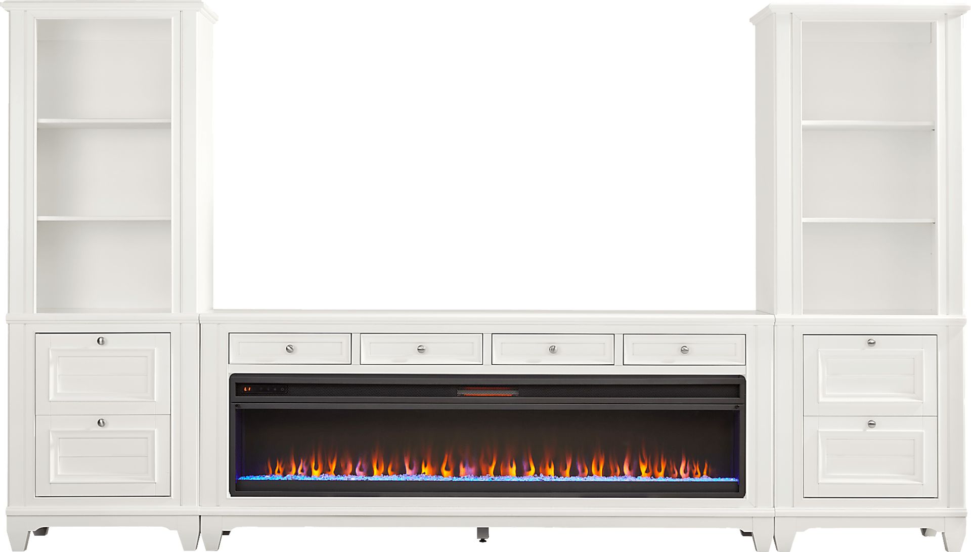 Hilton Head White 4 Pc Wall Unit with 80 in. Console and Electric Fireplace - Image 1