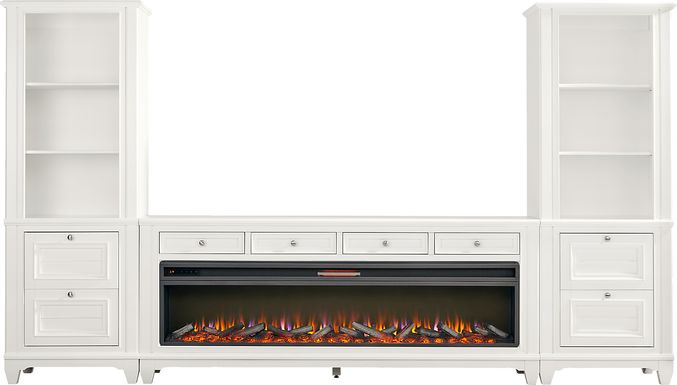 Hilton Head White 4 Pc Wall Unit with 80 in. Console and Electric Log Fireplace