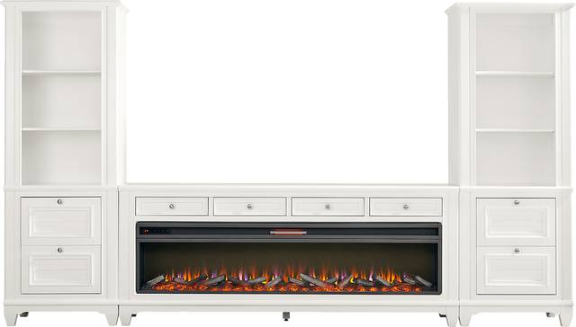 Hilton Head White 4 Pc Wall Unit with 80 in. Console and Electric Log Fireplace - Thumbnail - Image 1