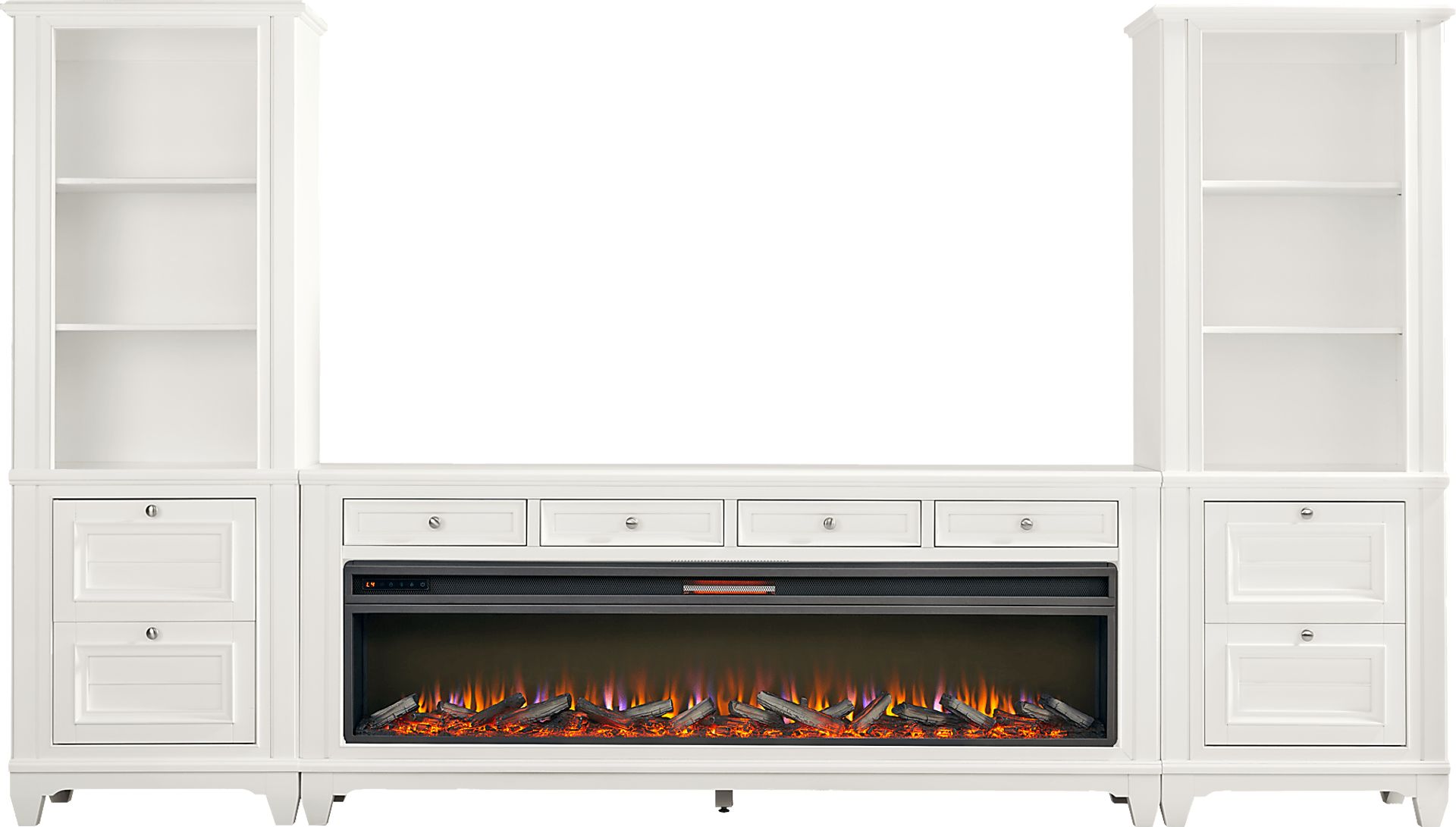 Hilton Head White 4 Pc Wall Unit with 80 in. Console and Electric Log Fireplace - Image 1