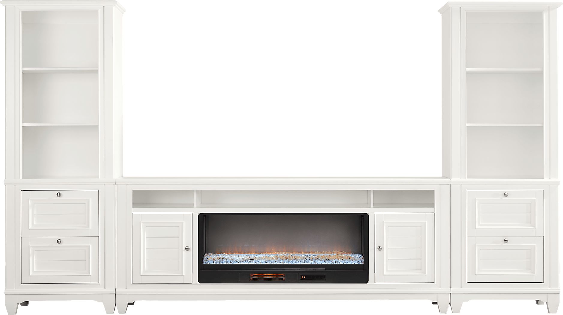 Hilton Head White 4 Pc Wall Unit with 82 in. Console and Electric Fireplace