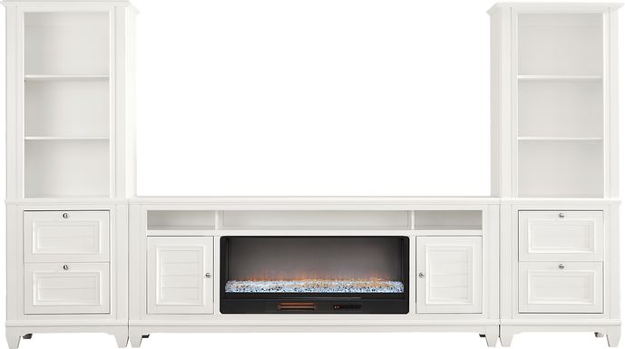 Hilton Head White 4 Pc Wall Unit with 82 in. Console and Electric Fireplace