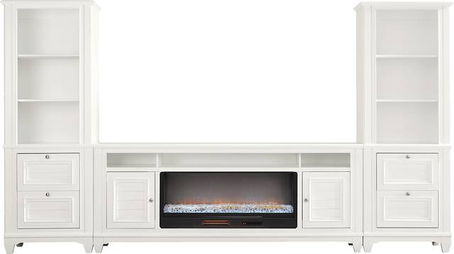Hilton Head White 4 Pc Wall Unit with 82 in. Console and Electric Fireplace - Thumbnail - Image 1