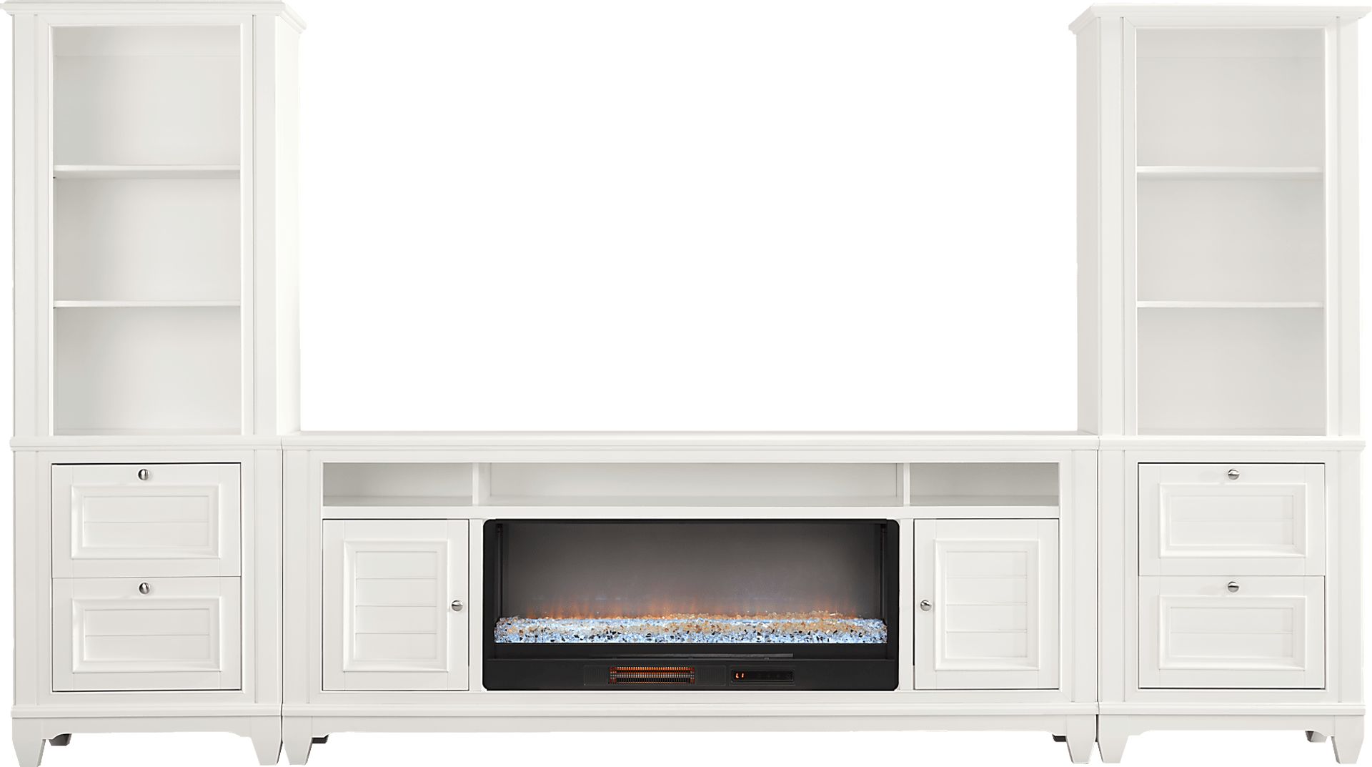 Hilton Head White 4 Pc Wall Unit with 82 in. Console and Electric Fireplace - Image 1
